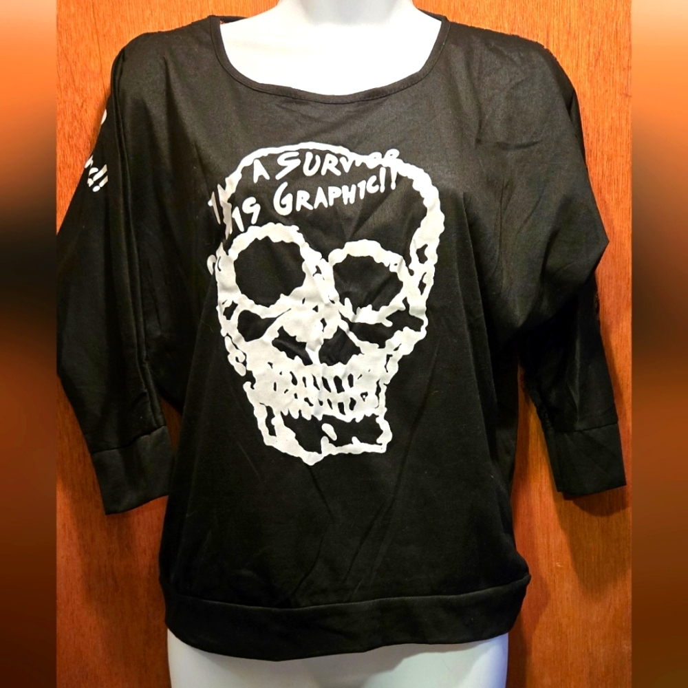 Skull black lace unbranded no tags cute top szM - Picture 1 of 8